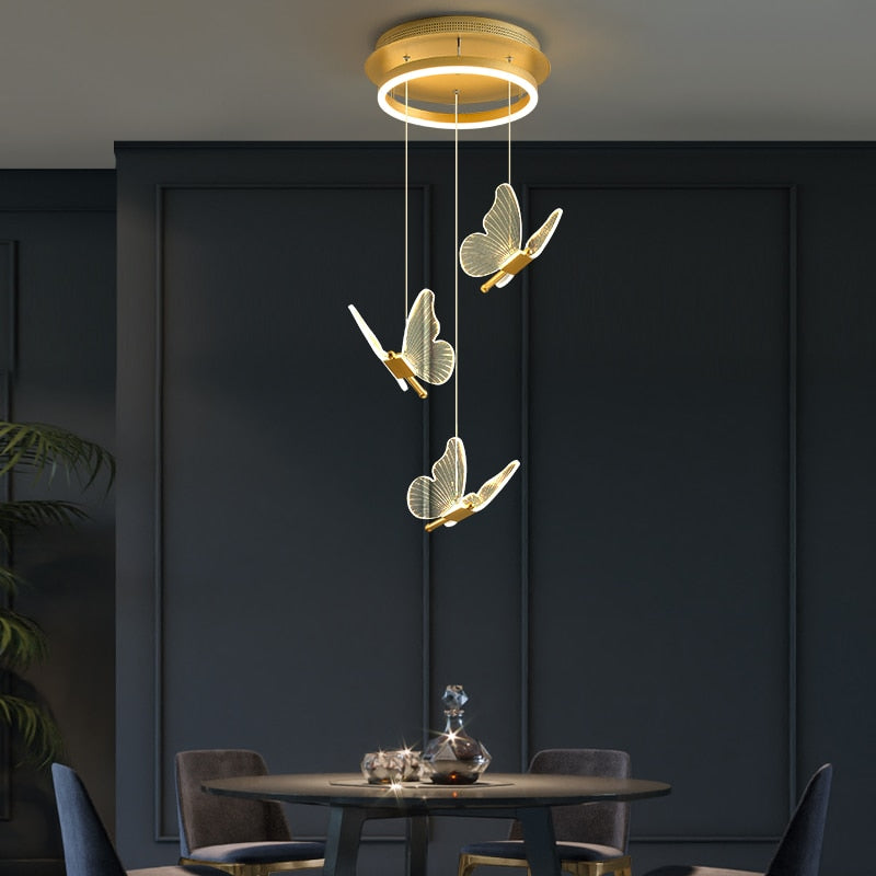 Jenna 3D-Butterfly Spiral Iron And Acrylic Chandelier